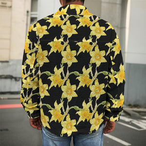 Watercolor Daffodil Flower Pattern Print Men's Shirt Jacket