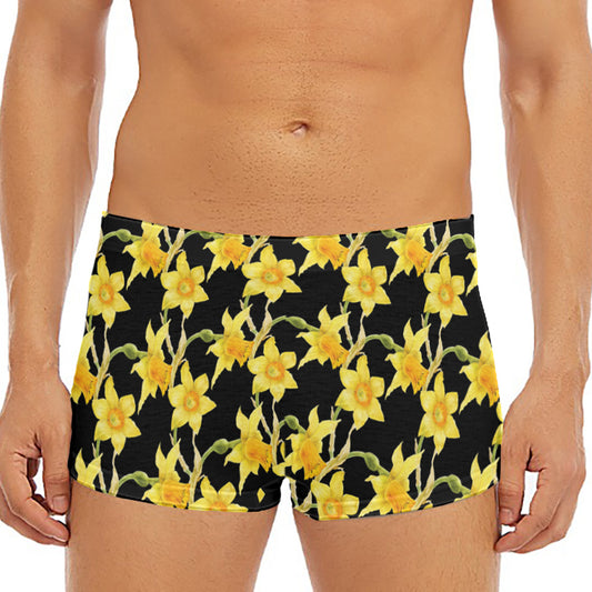 Watercolor Daffodil Flower Pattern Print Men's Short Boxer Briefs