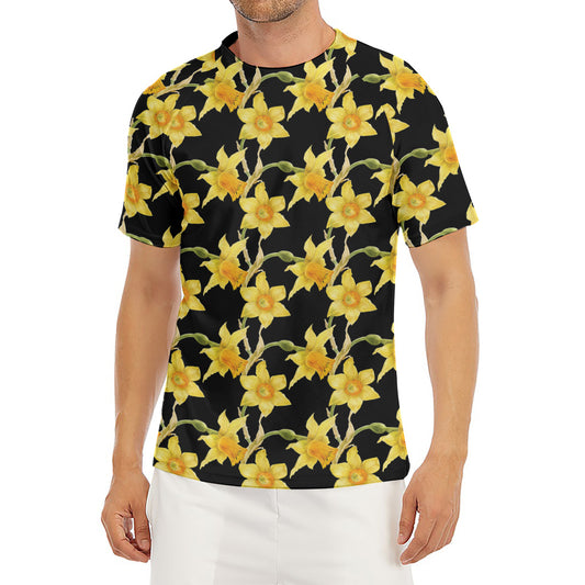 Watercolor Daffodil Flower Pattern Print Men's Short Sleeve Rash Guard