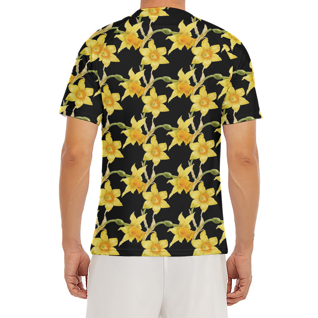Watercolor Daffodil Flower Pattern Print Men's Short Sleeve Rash Guard