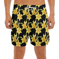 Watercolor Daffodil Flower Pattern Print Men's Split Running Shorts