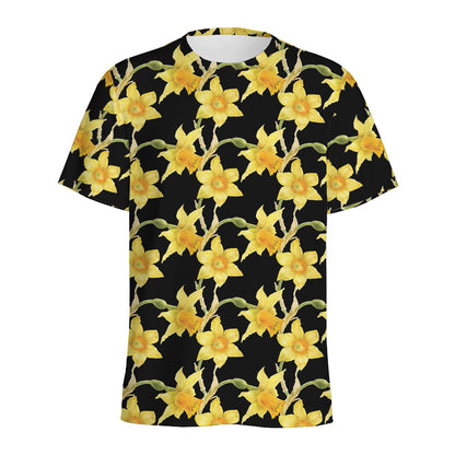 Watercolor Daffodil Flower Pattern Print Men's Sports T-Shirt