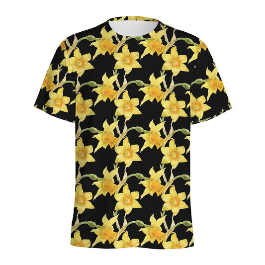 Watercolor Daffodil Flower Pattern Print Men's Sports T-Shirt
