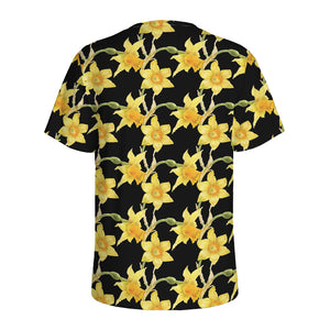 Watercolor Daffodil Flower Pattern Print Men's Sports T-Shirt