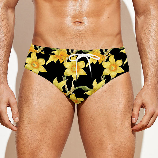 Watercolor Daffodil Flower Pattern Print Men's Swim Briefs