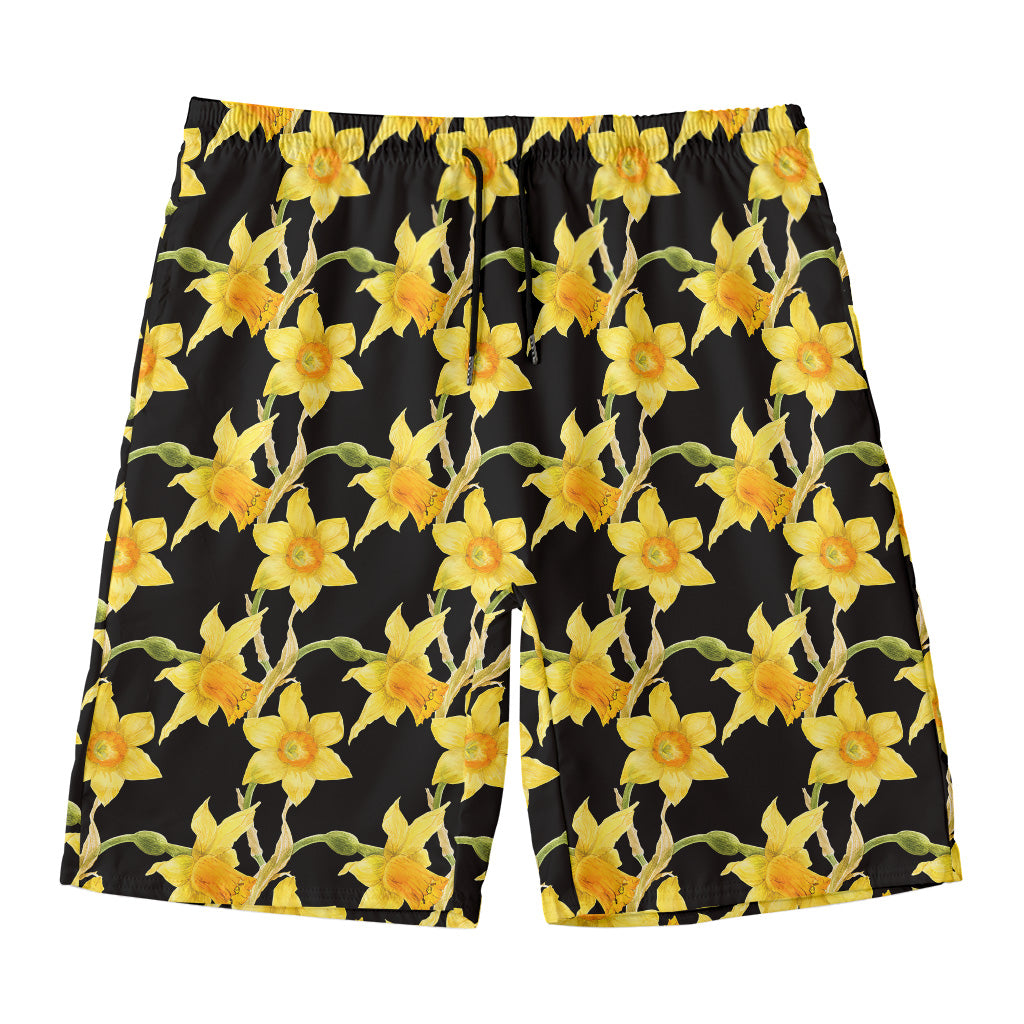 Watercolor Daffodil Flower Pattern Print Men's Swim Trunks
