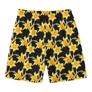 Watercolor Daffodil Flower Pattern Print Men's Swim Trunks