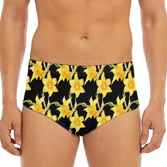 Watercolor Daffodil Flower Pattern Print Men's Triangle Swim Briefs