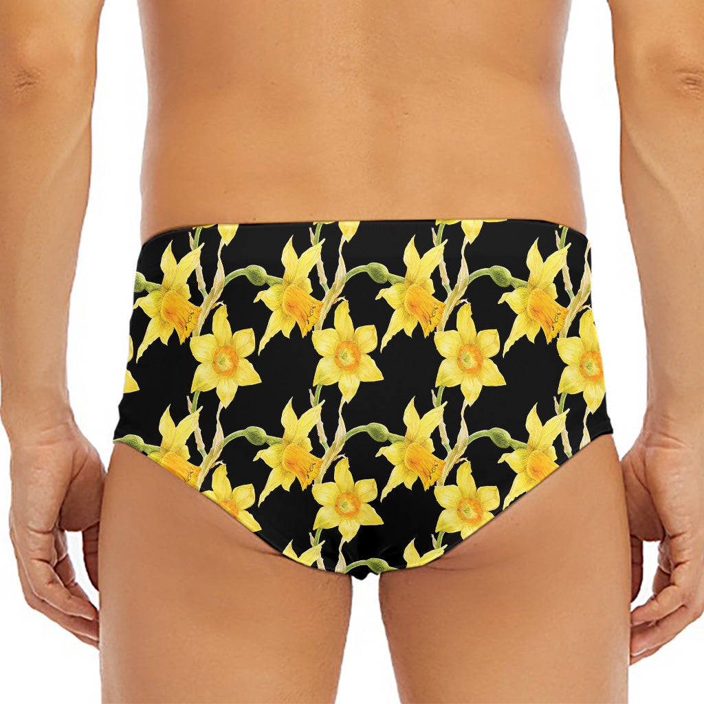 Watercolor Daffodil Flower Pattern Print Men's Triangle Swim Briefs