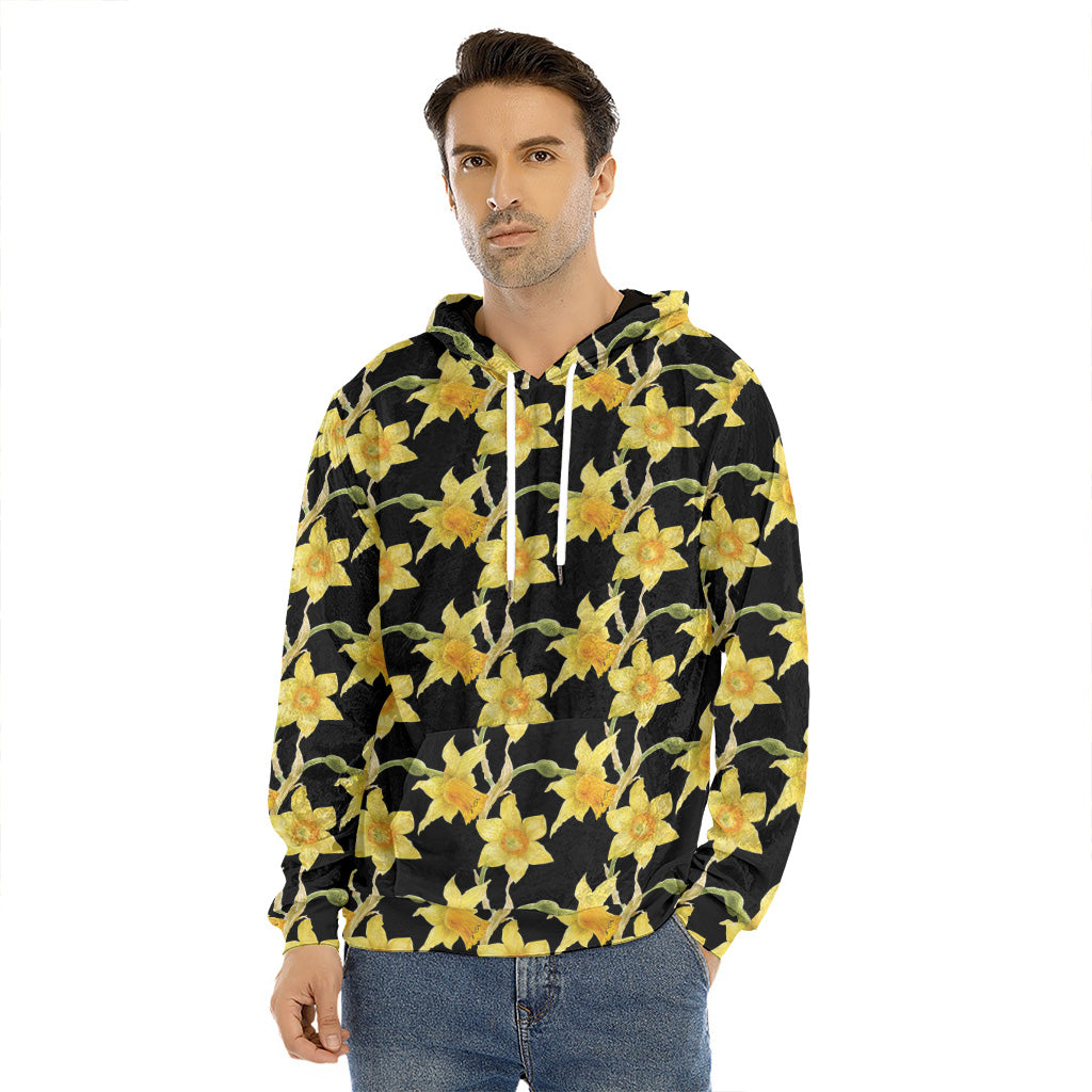 Watercolor Daffodil Flower Pattern Print Men's Velvet Pullover Hoodie