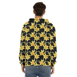 Watercolor Daffodil Flower Pattern Print Men's Velvet Pullover Hoodie