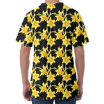 Watercolor Daffodil Flower Pattern Print Men's Velvet T-Shirt