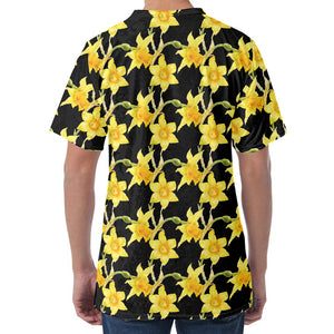 Watercolor Daffodil Flower Pattern Print Men's Velvet T-Shirt