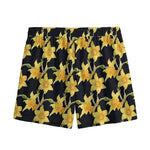 Watercolor Daffodil Flower Pattern Print Mesh Shorts