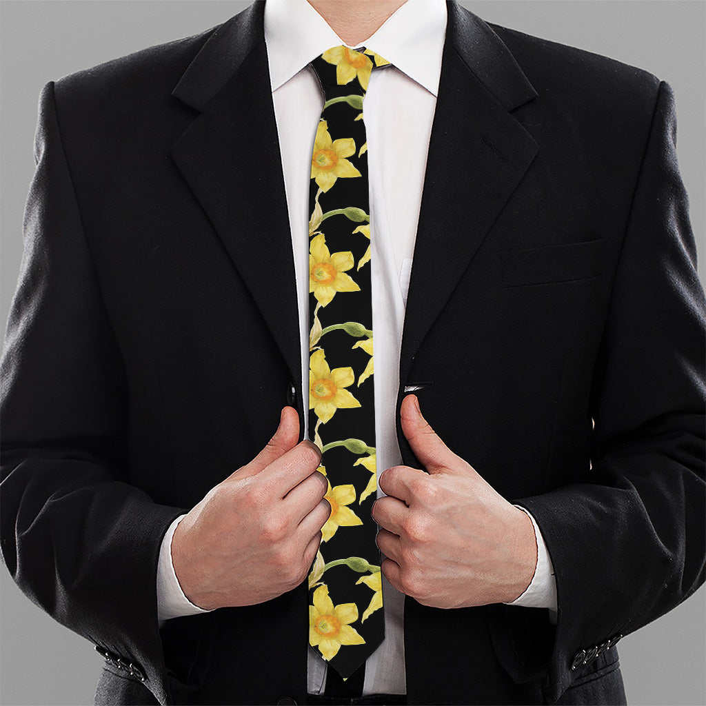 Watercolor Daffodil Flower Pattern Print Necktie