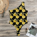 Watercolor Daffodil Flower Pattern Print One Shoulder Bodysuit