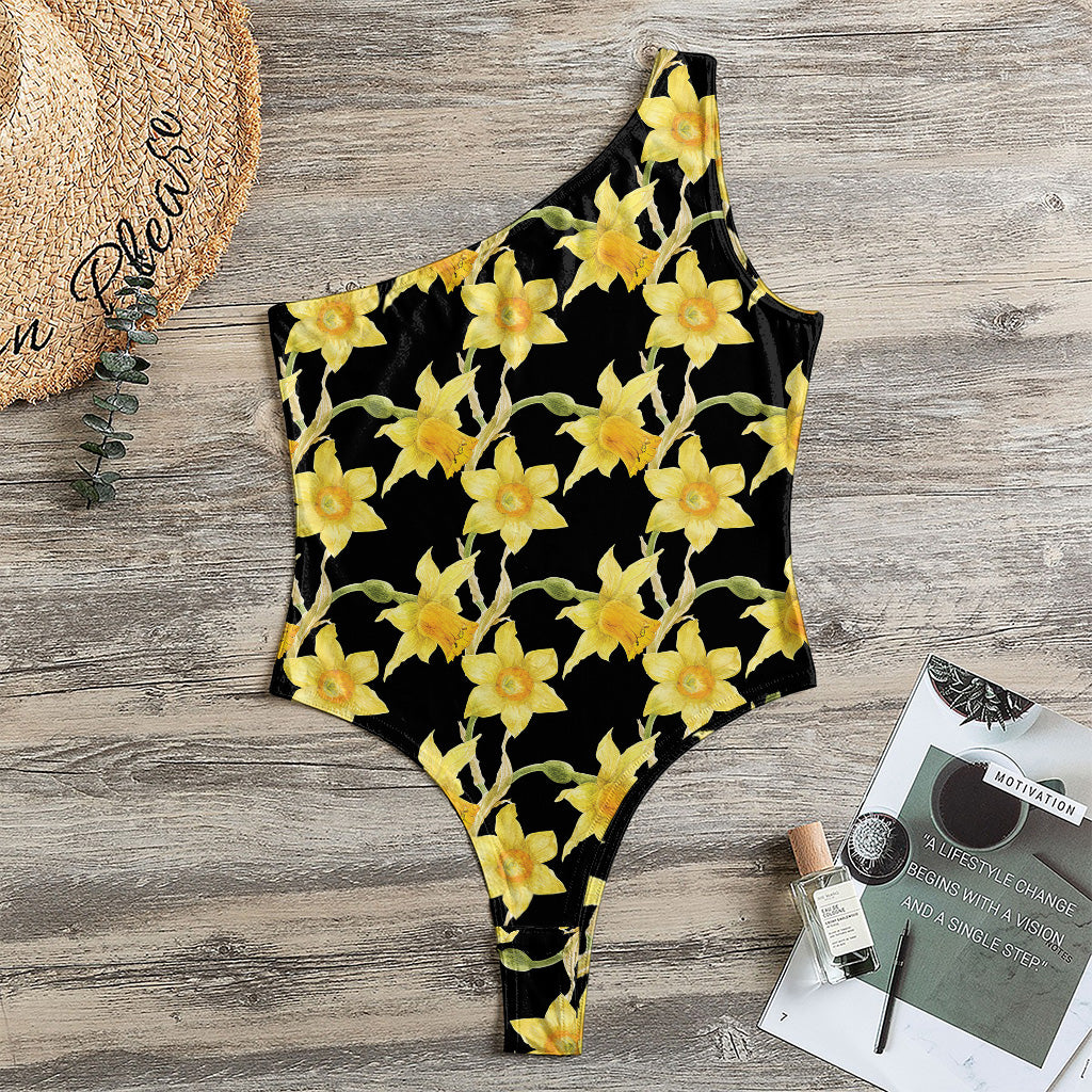Watercolor Daffodil Flower Pattern Print One Shoulder Bodysuit