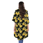 Watercolor Daffodil Flower Pattern Print Open Front Beach Cover Up