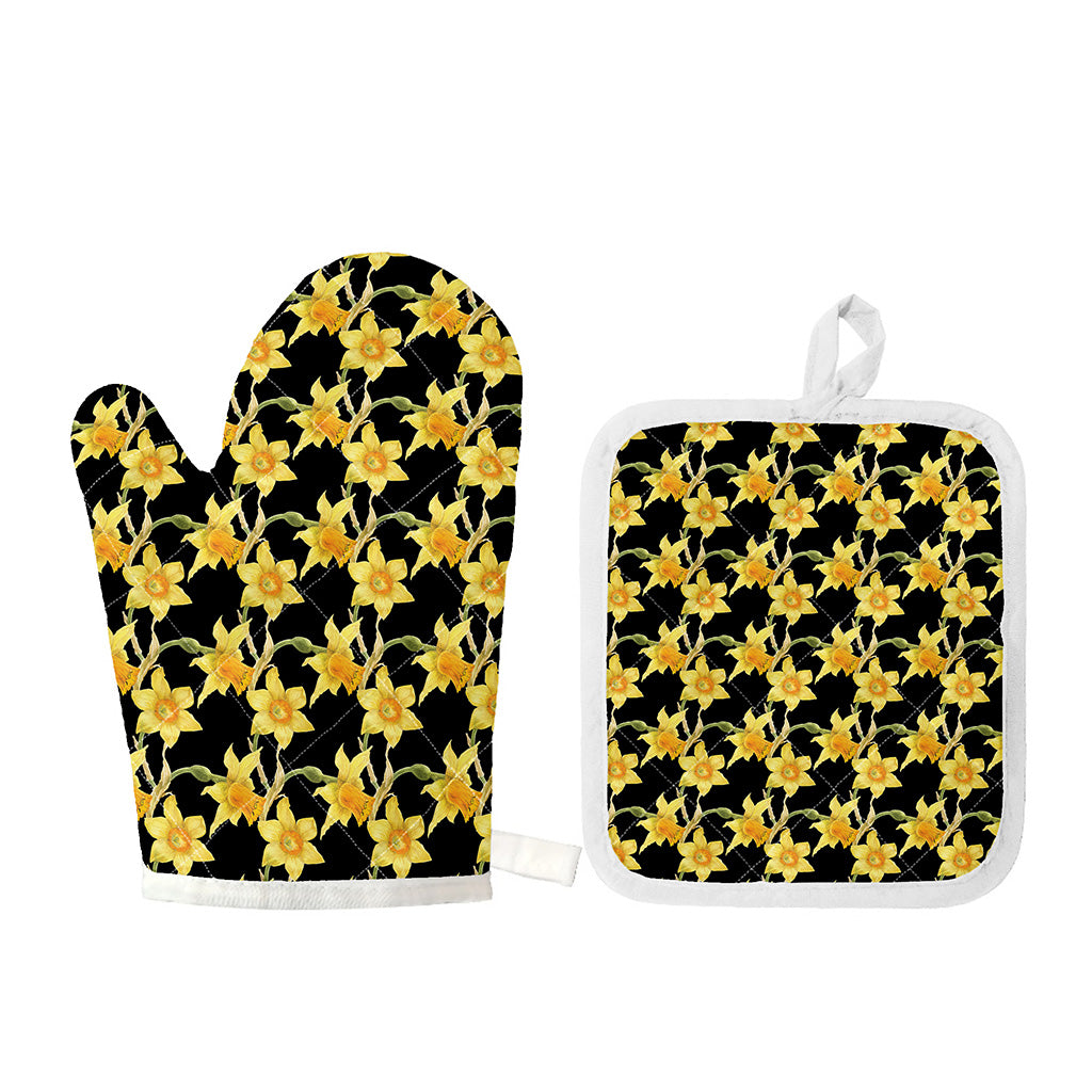 Watercolor Daffodil Flower Pattern Print Oven Mitt And Pot Holder Set