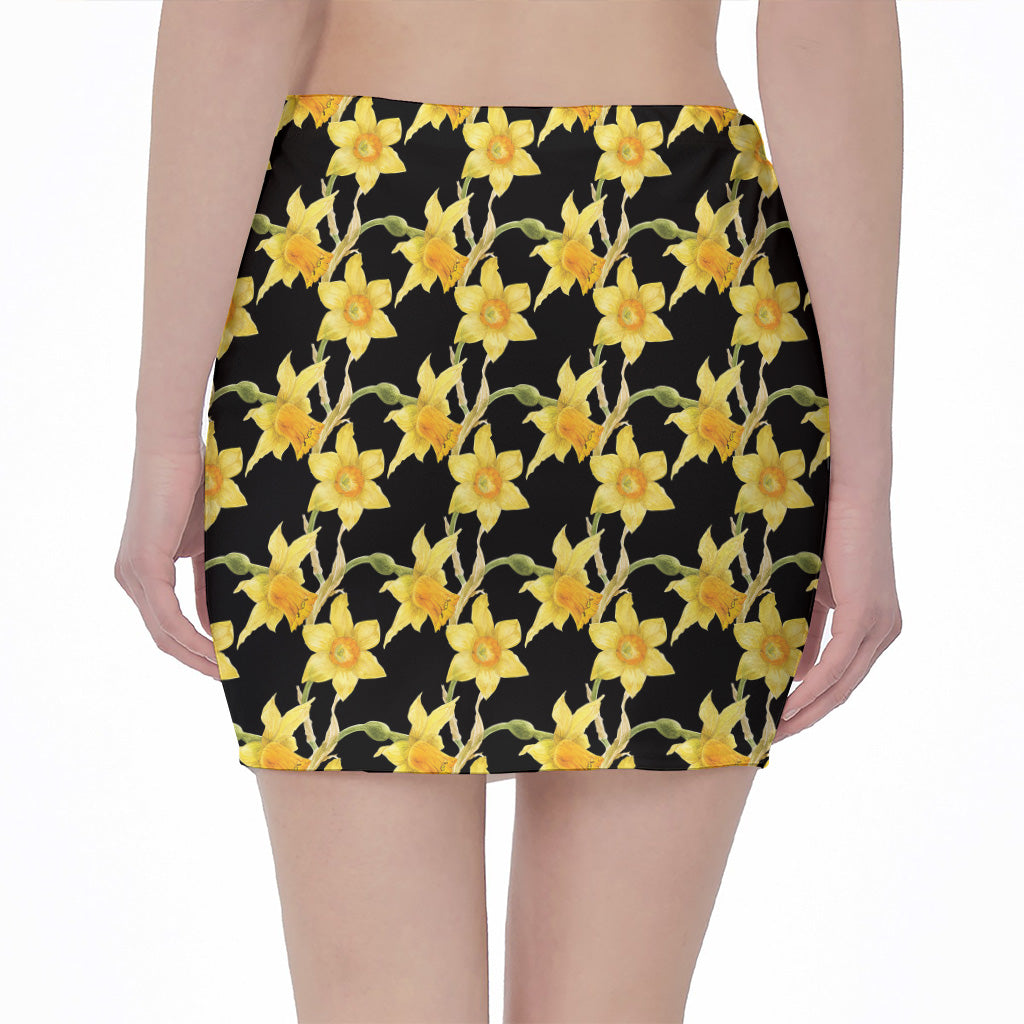 Watercolor Daffodil Flower Pattern Print Pencil Mini Skirt