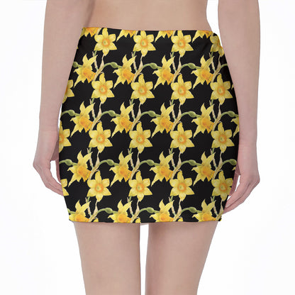 Watercolor Daffodil Flower Pattern Print Pencil Mini Skirt