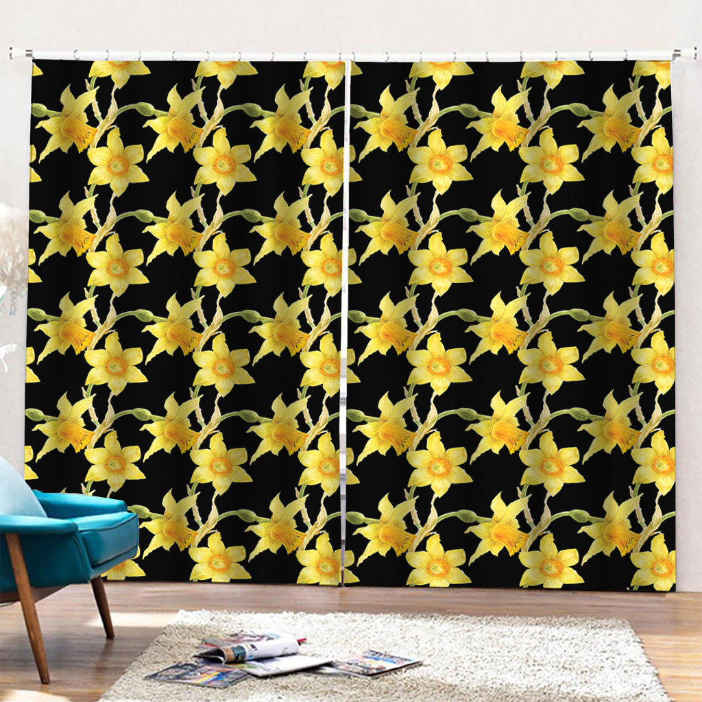 Watercolor Daffodil Flower Pattern Print Pencil Pleat Curtains