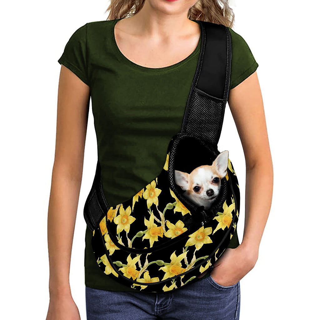 Watercolor Daffodil Flower Pattern Print Pet Sling Carrier