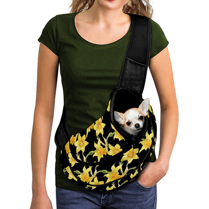 Watercolor Daffodil Flower Pattern Print Pet Sling Carrier