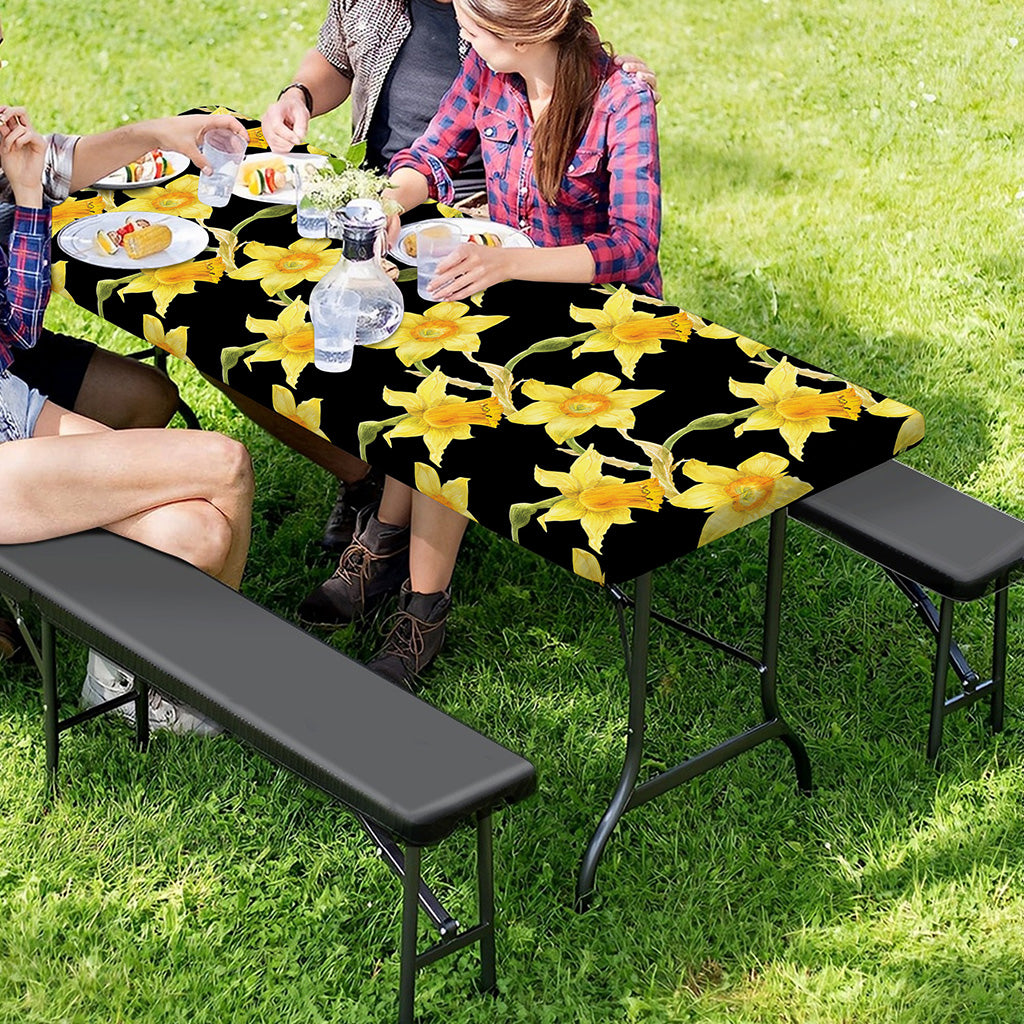 Watercolor Daffodil Flower Pattern Print Picnic Table Cover