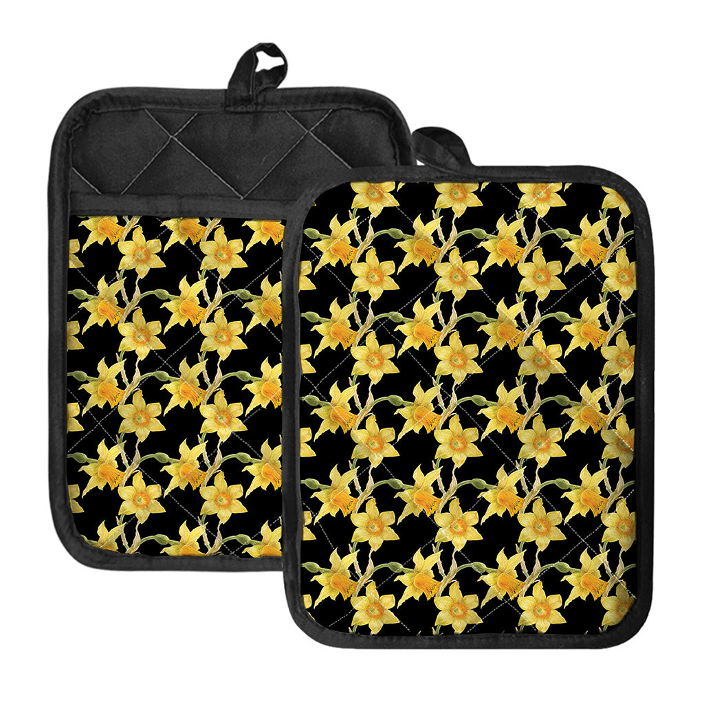 Watercolor Daffodil Flower Pattern Print Pot Holders With Pocket
