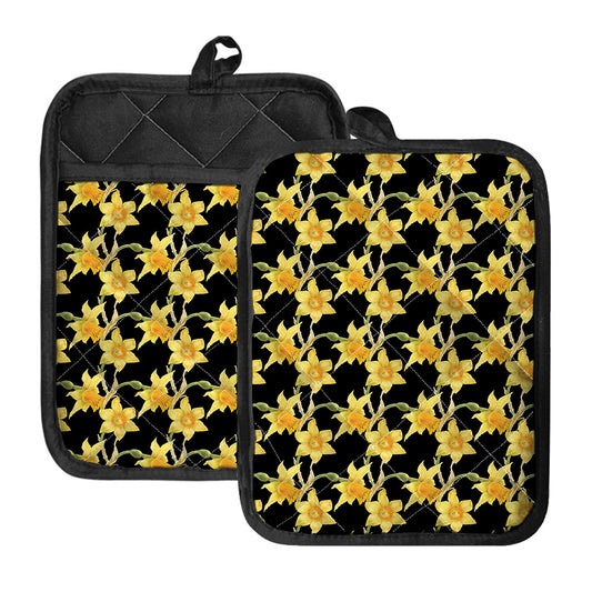 Watercolor Daffodil Flower Pattern Print Pot Holders With Pocket