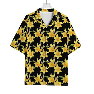 Watercolor Daffodil Flower Pattern Print Rayon Hawaiian Shirt
