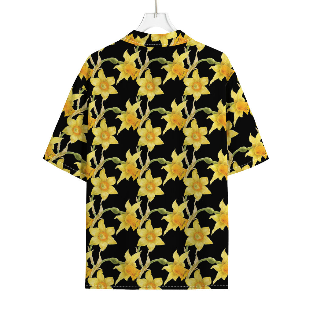 Watercolor Daffodil Flower Pattern Print Rayon Hawaiian Shirt