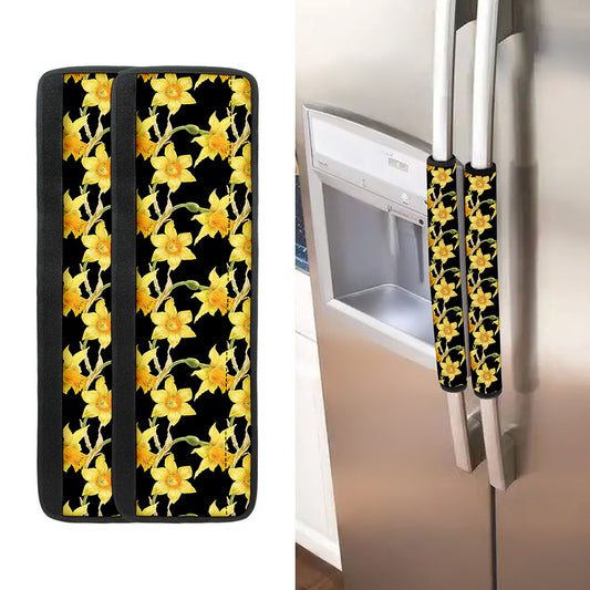 Watercolor Daffodil Flower Pattern Print Refrigerator Handle Covers