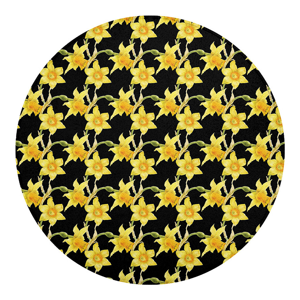 Watercolor Daffodil Flower Pattern Print Round Blanket