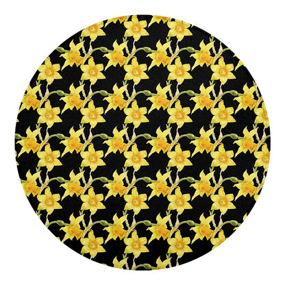Watercolor Daffodil Flower Pattern Print Round Blanket