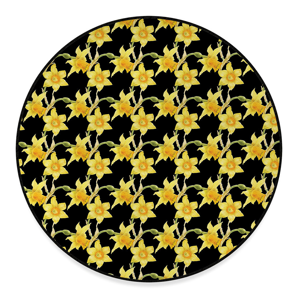 Watercolor Daffodil Flower Pattern Print Round Floor Mat