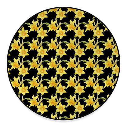Watercolor Daffodil Flower Pattern Print Round Floor Mat