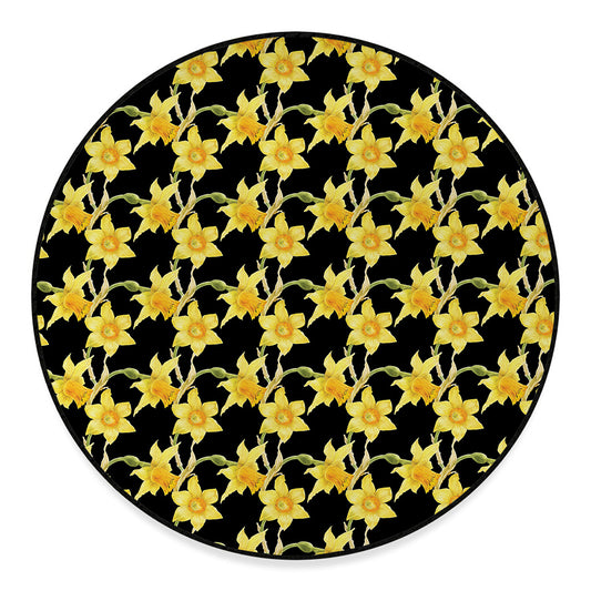 Watercolor Daffodil Flower Pattern Print Round Floor Mat