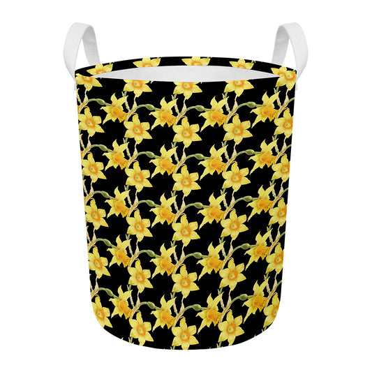 Watercolor Daffodil Flower Pattern Print Round Laundry Basket