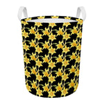 Watercolor Daffodil Flower Pattern Print Round Laundry Basket