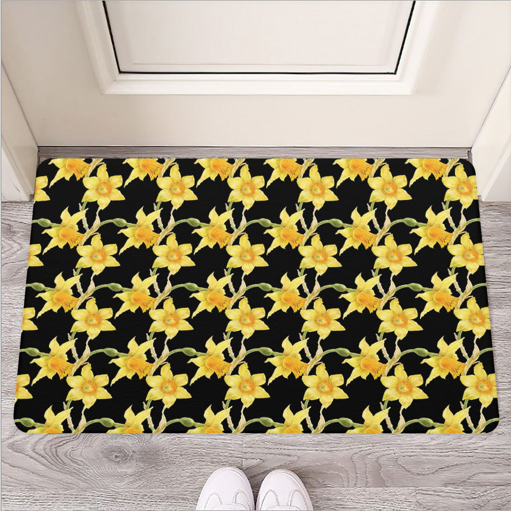 Watercolor Daffodil Flower Pattern Print Rubber Doormat