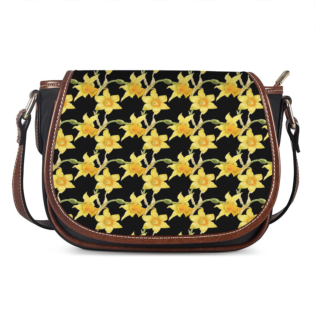 Watercolor Daffodil Flower Pattern Print Saddle Bag