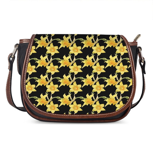 Watercolor Daffodil Flower Pattern Print Saddle Bag