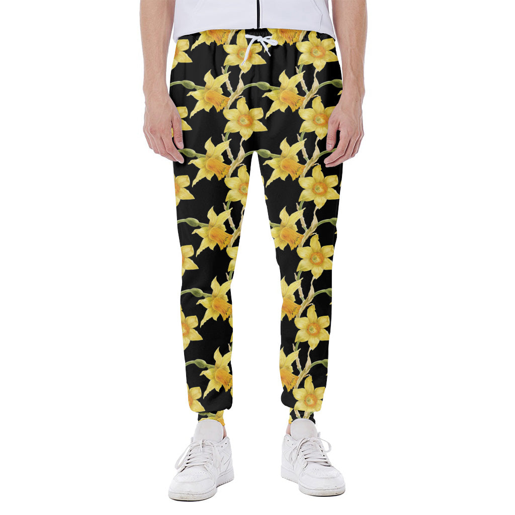 Watercolor Daffodil Flower Pattern Print Scuba Joggers