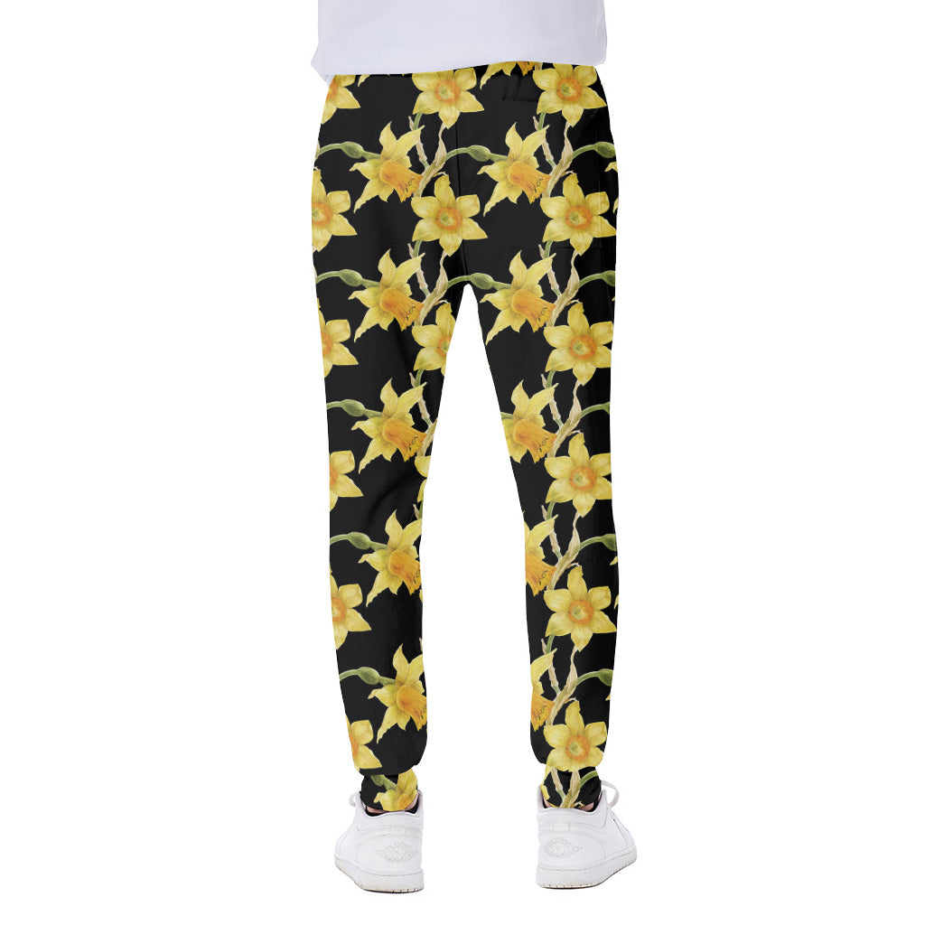 Watercolor Daffodil Flower Pattern Print Scuba Joggers