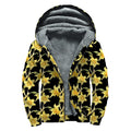 Watercolor Daffodil Flower Pattern Print Sherpa Lined Zip Up Hoodie