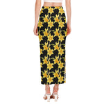 Watercolor Daffodil Flower Pattern Print Side Slit Maxi Skirt