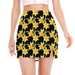 Watercolor Daffodil Flower Pattern Print Side Slit Mini Skirt