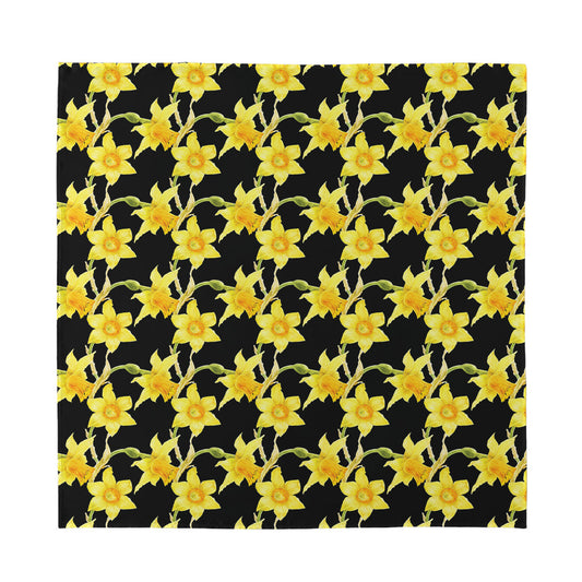Watercolor Daffodil Flower Pattern Print Silk Bandana